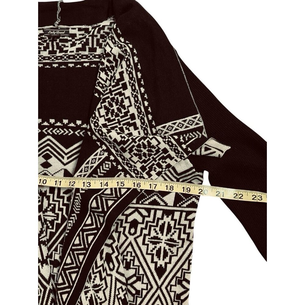 Lucky Brand Women Black / Beige Waterfall Wrap Open Cardigan Sweater Size Large - Picture 10 of 13